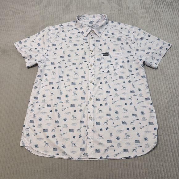 BURLEBO Other - Burlebo Mens XL Texas Print Short Sleeve Button Down Shirt Cream Performance